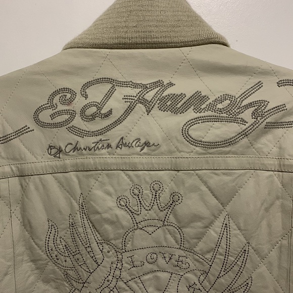 ED HARDY unisex Genuine Leather Embroidered Jacket - Picture 13 of 14